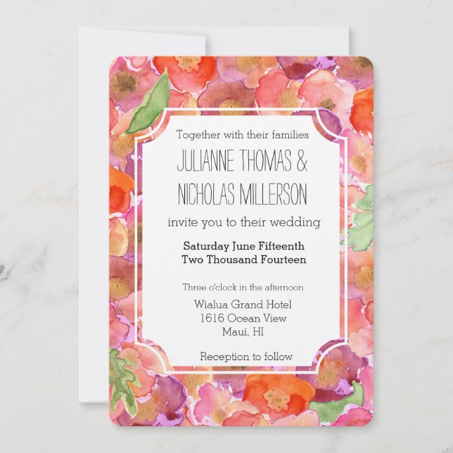 Pretty Poppies Watercolor Wedding Invitation (Front)