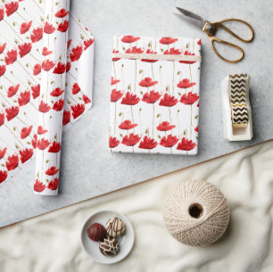Pretty Poppy Floral Red Pattern Wrapping Paper