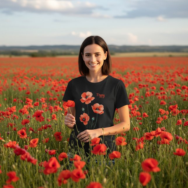 Pretty Poppy Flowers Personalised Women's T-Shirt (Pick a poppy or two wearing this pretty poppy shirt. Add your name)