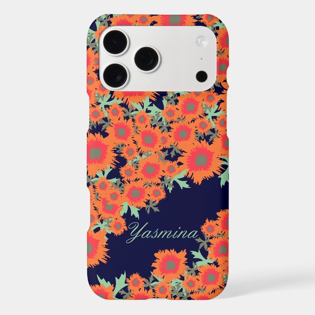 Pretty poppy orange blue damask name  (Back)
