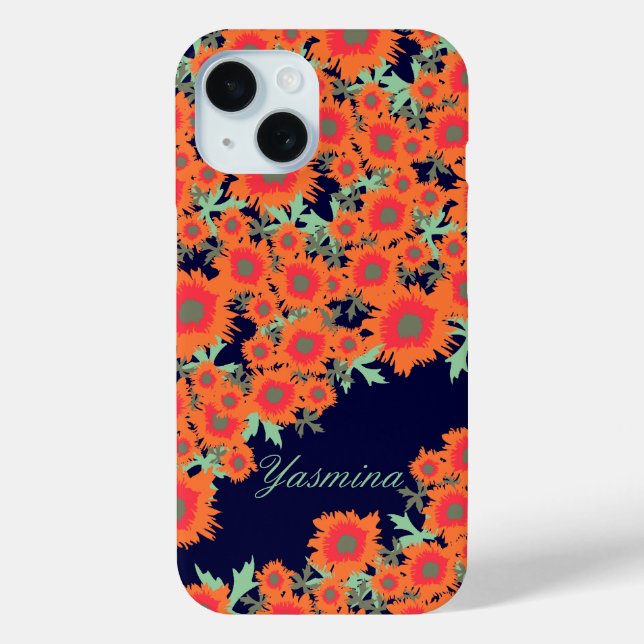 Pretty poppy orange blue damask name  Case-Mate iPhone case (Back)