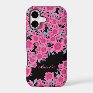 Pretty poppy pink black damask name iphone case