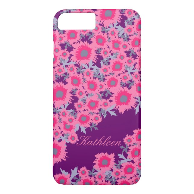 Pretty poppy pink purple damask iphone case (Back)