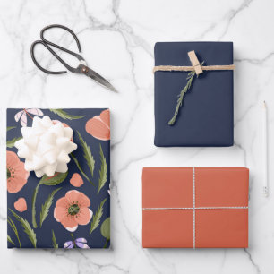 Pretty Poppy Themed Flower Pattern Wrapping Paper Sheet