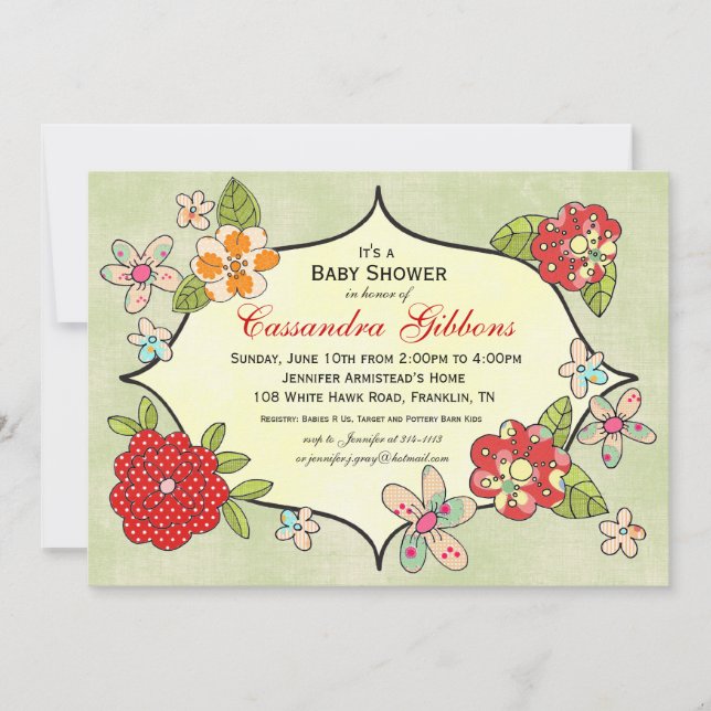 Pretty Posies Baby Shower Invitation - Cherry (Front)