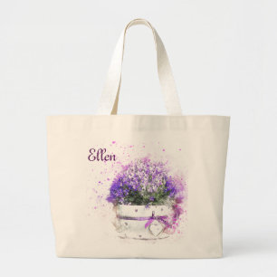 Pretty Pot of Purple Flowers. Feminine Large Tote Bag