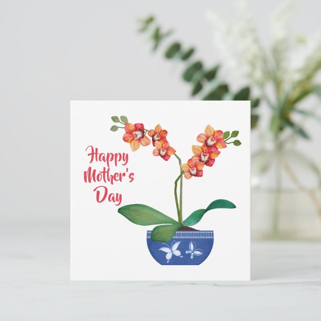 Pretty Potted Orchid Mother's Day Card (Standing Front)
