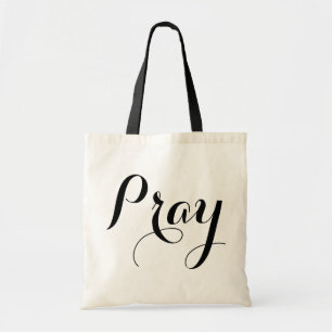 pretty PRAY script lettering Tote Bag