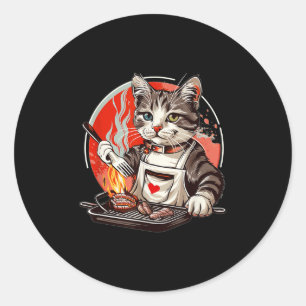 Pretty Presentation Of Bbq-loving Cat Outfit Classic Round Sticker