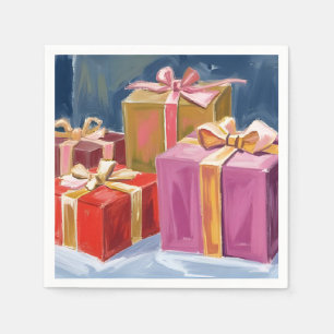 Pretty Presents Watercolor Christmas Napkin