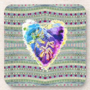 Pretty Primula Hearts Pattern in Purple & Green Coaster