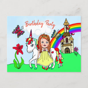 Pretty Princess and Unicorn Birthday Invite Postcard