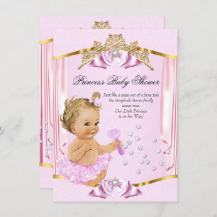 Pretty Princess Baby Shower Pink Gold Blonde Invitation