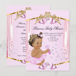 Pretty Princess Baby Shower Pink Gold Brunette Invitation