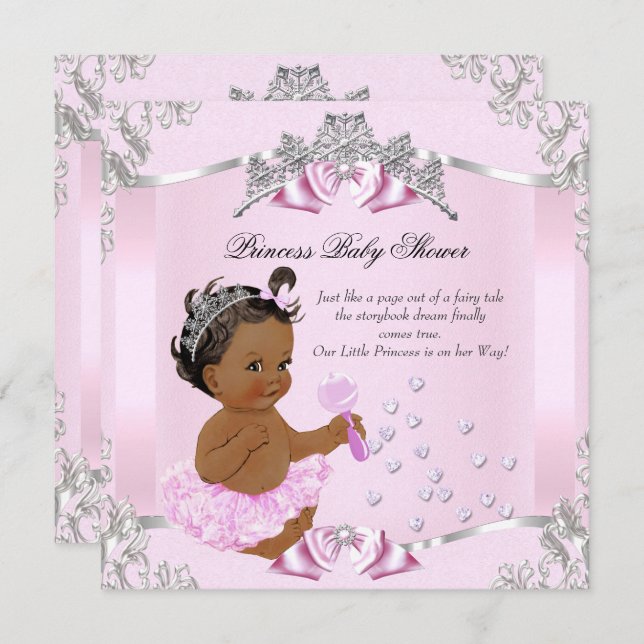 Pretty Princess Baby Shower Pink Tutu Ethnic Invitation (Front/Back)