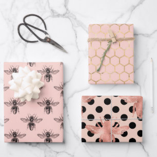 Pretty Princess Bee pink black and gold Wrapping Paper Sheet