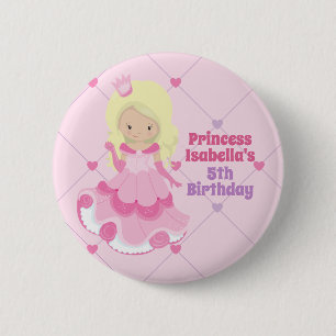 Pretty Princess Birthday Girl Personalised Pink 6 Cm Round Badge