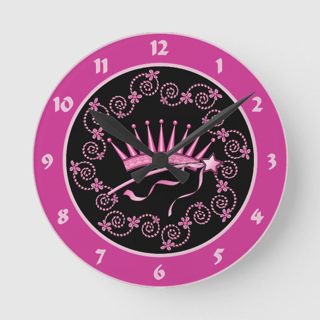 Pretty Princess Crown Round Clock (Front)