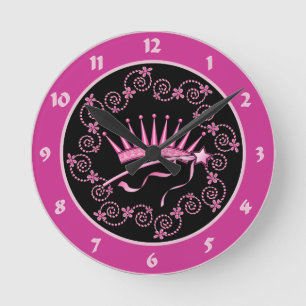 Pretty Princess Crown Round Clock
