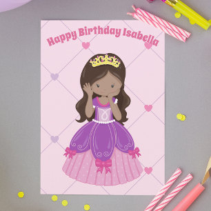 Pretty Princess Custom Hispanic Girl Pink Birthday Card