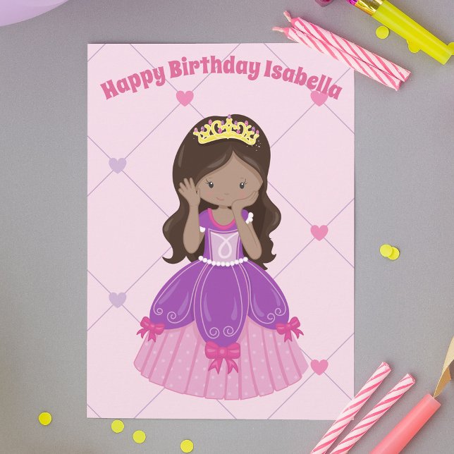 Pretty Princess Custom Hispanic Girl Pink Birthday Card (Creator Uploaded)