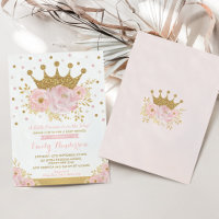 Pretty Princess Gold Crown Pink Floral Baby Shower