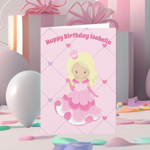 Pretty Princess Pink Custom Blonde Girl Birthday Card