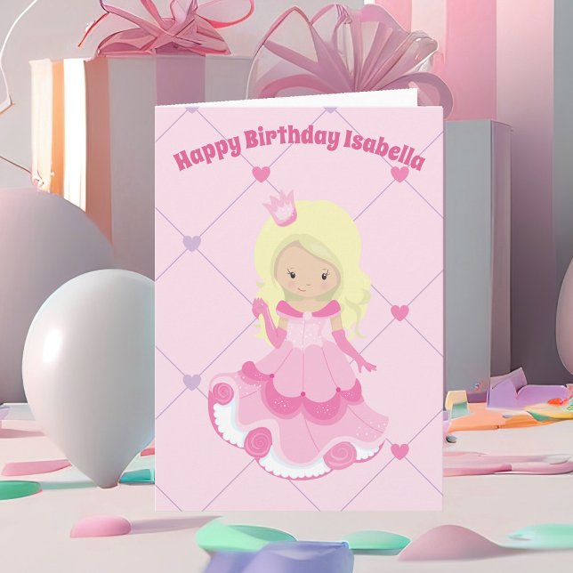 Pretty Princess Pink Custom Blonde Girl Birthday Card (Creator Uploaded)