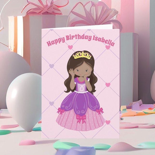 Pretty Princess Pink Custom Hispanic Girl Birthday Card (Creator Uploaded)