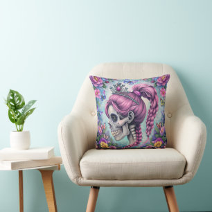 Pretty Princess Skull Throw Pillow