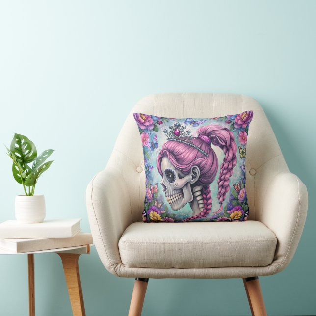 Pretty Princess Skull Throw Pillow (Chair)