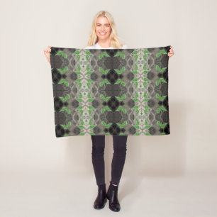 Pretty Print With Black White And Green Fleece Blanket