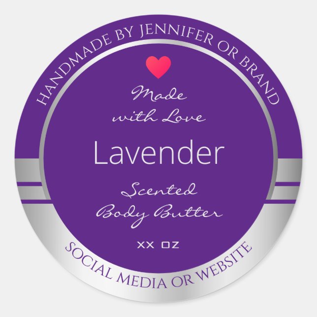 Pretty Product Packaging Labels Purple and Silver (Front)