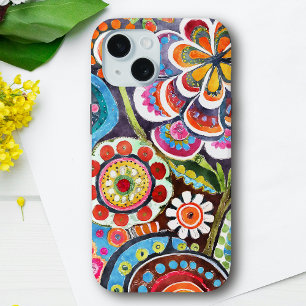 Pretty Psychedelic Floral Garden Vibrant Folk Art iPhone 15 Case