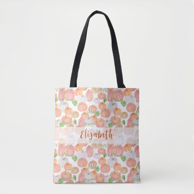 Pretty Pumpkin Custom Name Autumn Tote Bag (Front)