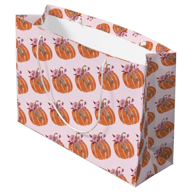 Pretty Pumpkin Floral Girly Pink Birthday     Large Gift Bag (Back Angled)
