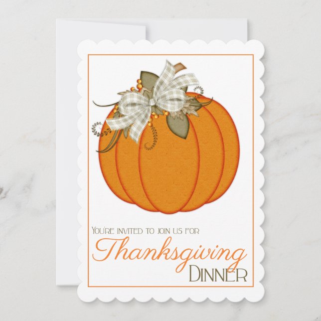 Pretty Pumpkin Thanksgiving dinner party invite 25 (Front)