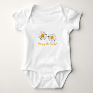 pretty, pure white daisy flowers happy birthday baby bodysuit