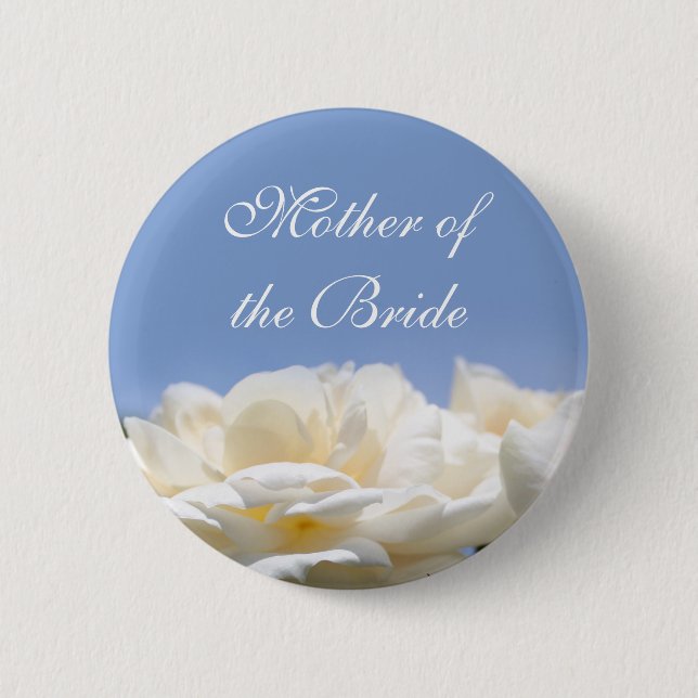 Pretty pure white rose flower button for weddings. (Front)
