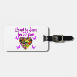 PRETTY PURPLE 50TH BIRTHDAY DESIGN LUGGAGE TAG