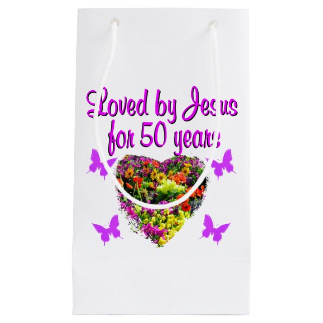 PRETTY PURPLE 50TH BIRTHDAY DESIGN SMALL GIFT BAG (Front)
