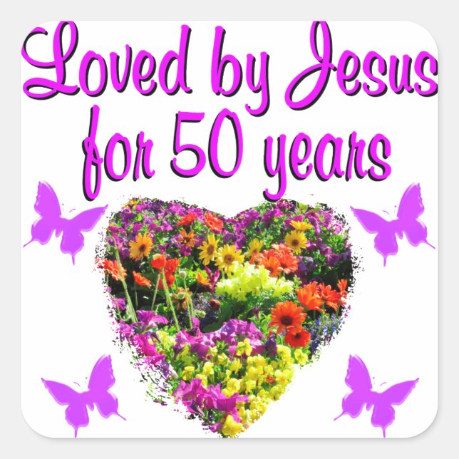 PRETTY PURPLE 50TH BIRTHDAY DESIGN SQUARE STICKER (Front)
