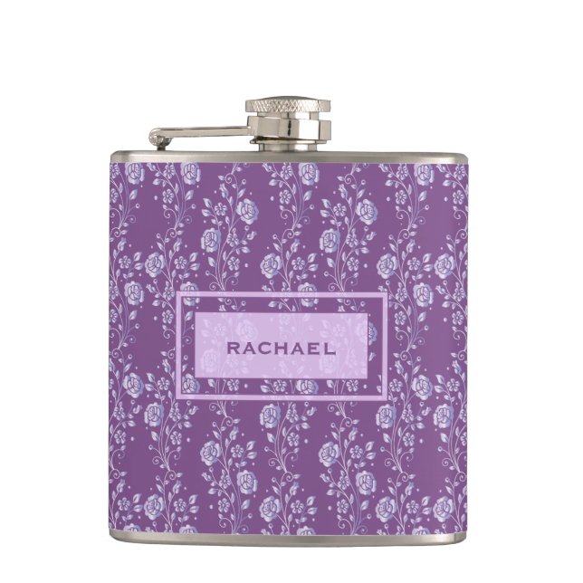 Pretty Purple and Lilac Floral Hip Flask (Front)