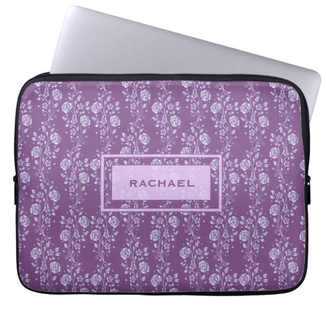 Pretty Purple and Lilac Floral Personalised Laptop Sleeve (Front)
