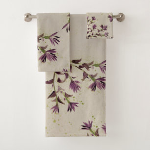Pretty Purple And Lime Flowered Towel Set
