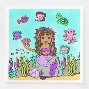Pretty Purple and Pink Ethnic Mermaid Birthday Napkin