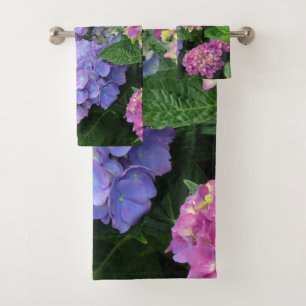 Pretty Purple and Pink Hydrangea Flowers Bath Towel Set
