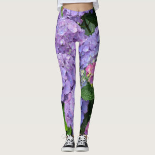 Pretty Purple and Pink Hydrangea Flowers Leggings