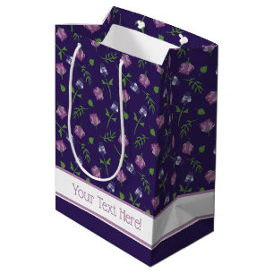 Pretty Purple and Pink Roses Rosebud Floral Print Medium Gift Bag