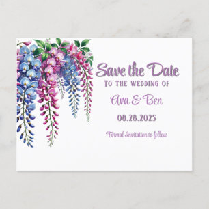 Pretty Purple and Pink Wisteria Save The Date Card